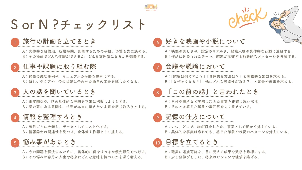 S or N？ チェックリスト
